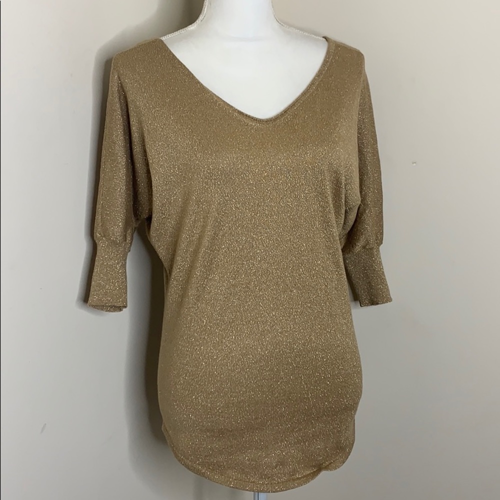 Express Gold Shimmer Elbow Sleeve Sweater Size XS